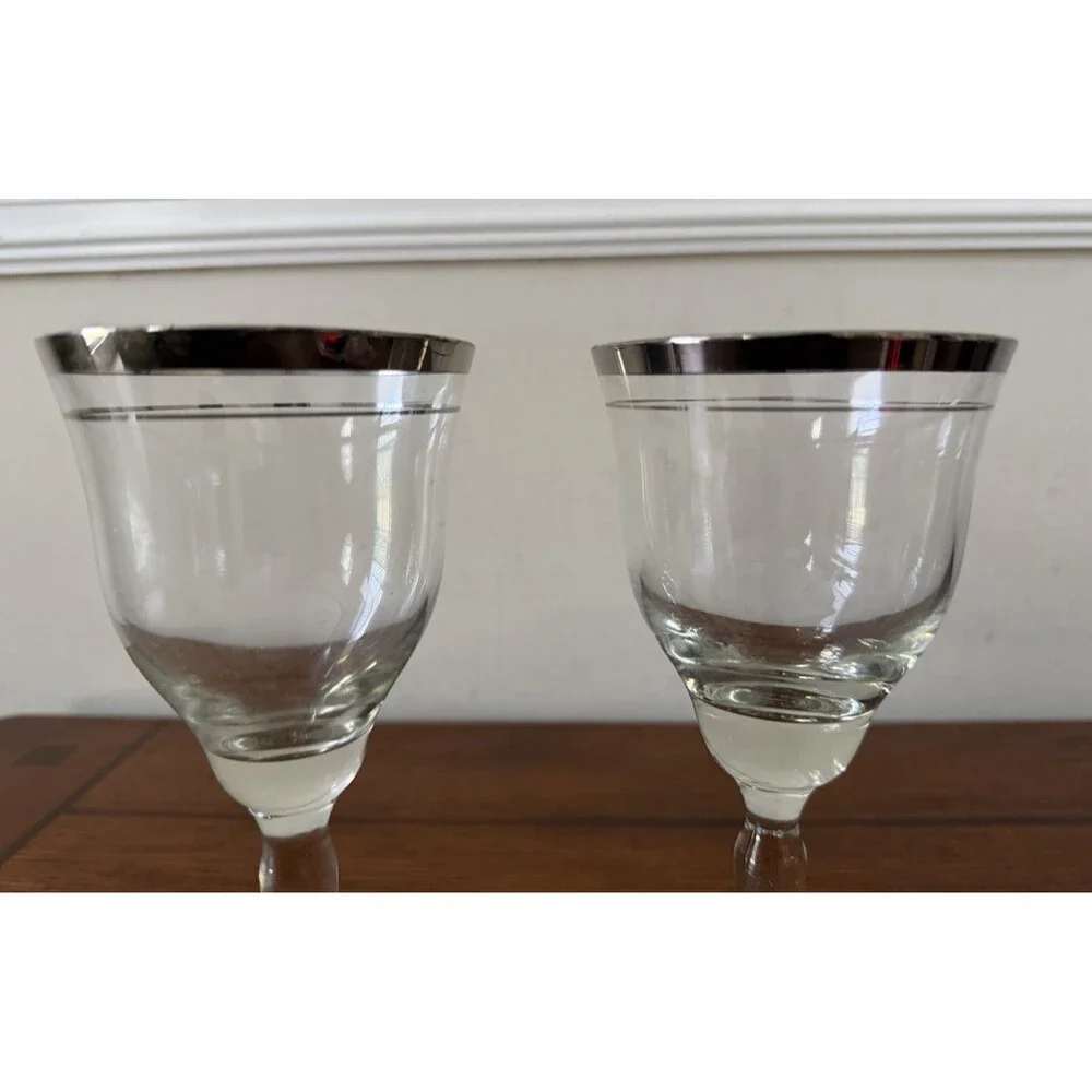 Vintage Libbey Platinum Rim Water Goblets 7.25